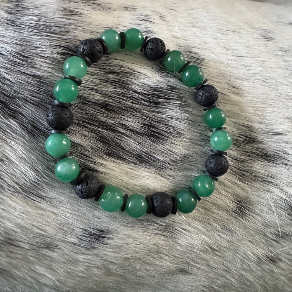 Lava rock and green dyed quartz handmade bracelet